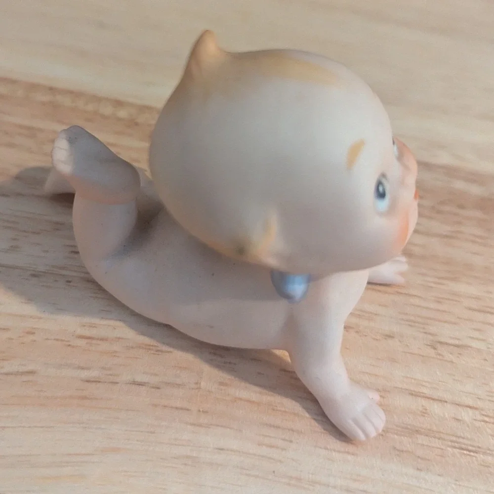 Two Vintage Bisque Porcelain Lefton Kewpie Figurines Grumpy Pouting Disgruntled